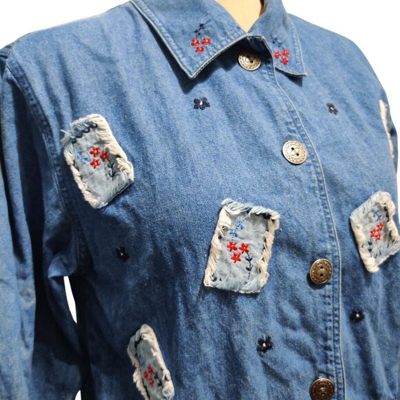 Bobbie Brooks M Vintage Patchwork Denim Jacket Embroidered Accents Americana - Picture 10 of 13